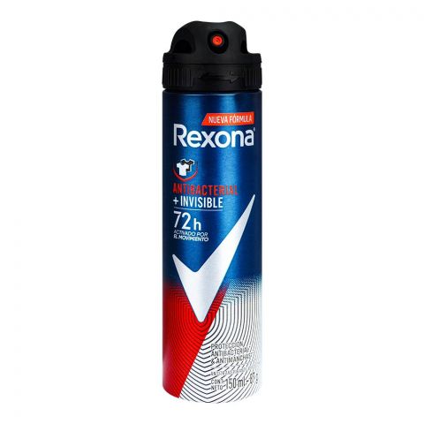 Rexona Men Antibacterial + Invisible 72H Motion Activated Deodorant Spray, For Men, 150ml