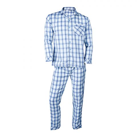 Basix Menâs Yarn Dyed Sky Blue & Off-White Plaid Checks Loungewear, 2-Pack Set, LW-820