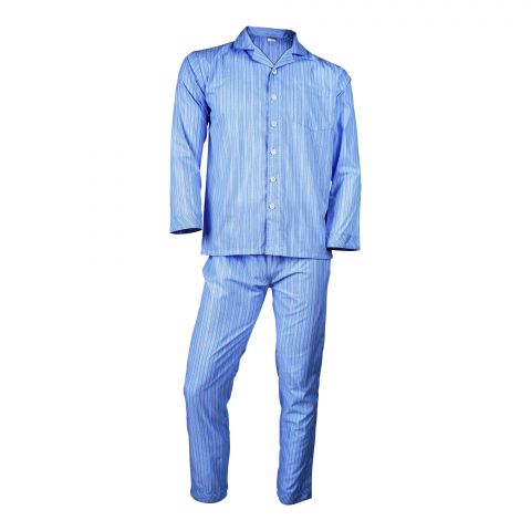 Basix Menâs Yarn Dyed Sky Blue Stripes Loungewear, Set 2-Pack, LW-821