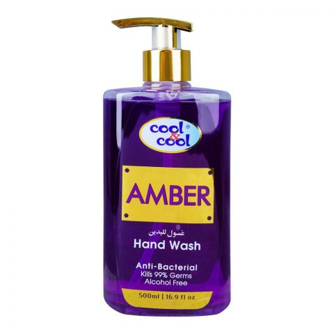 Cool & Cool Amber Anti-Bacterial Hand Wash, Alcohol-Free, 99% Germ-Killing Formula, 500ml
