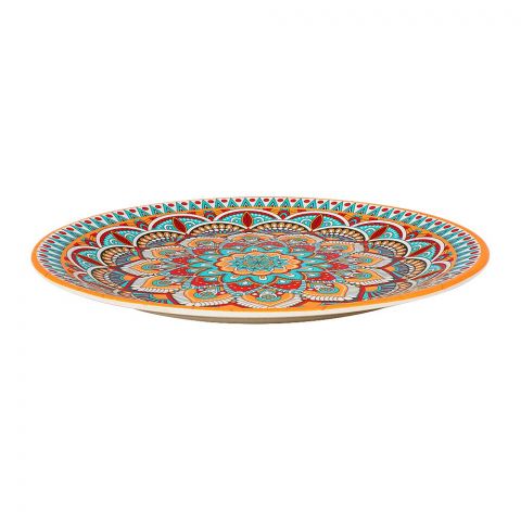 Sky Melamine Flat Plate, QTR, Ajrak Print, Cultural Design, Durable Tableware