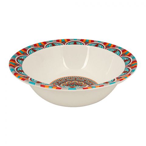 Sky Melamine Ajrak Print Bowl, 8 Inches, Cultural Design, Durable Tableware