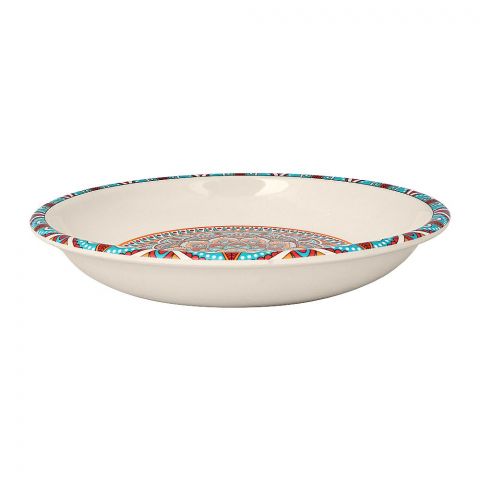 Sky Melamine Nihari Plate, Ajrak Print, 8 Inches, Cultural Design, Durable Tableware