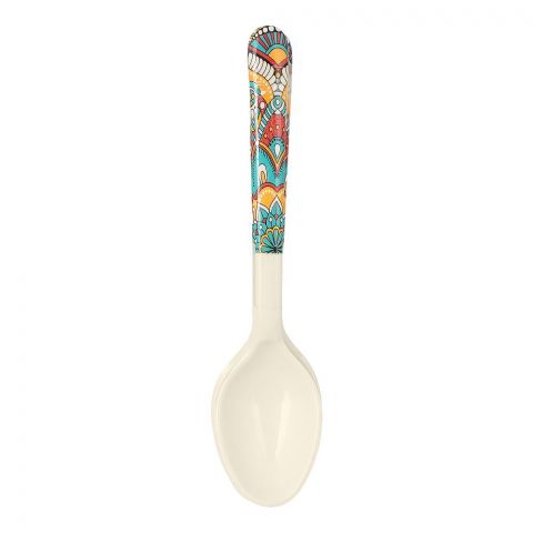 Sky Melamine Dinner Spoons, Ajrak Print, Cultural Cutlery Set, Durable Design, 6-Pack