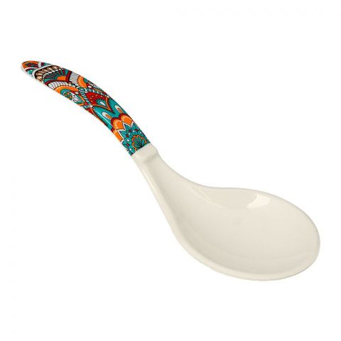 Sky Melamine Big Soup Spoon, Ajrak Print, Cultural Design, Durable Kitchen Utensil