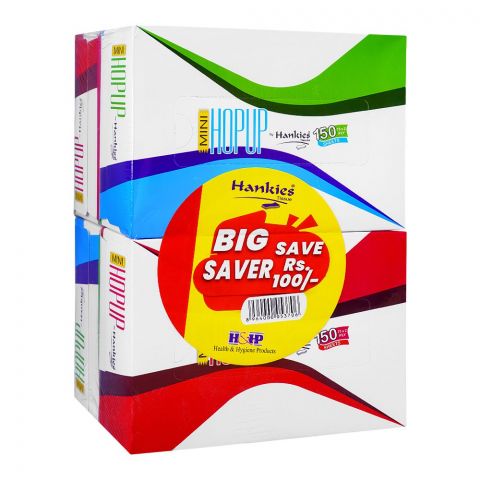 Hankies Hop up Mini Tissue Pack, 150 Sheets, 75x2ply, 4-Pack, Save Rs.100/-