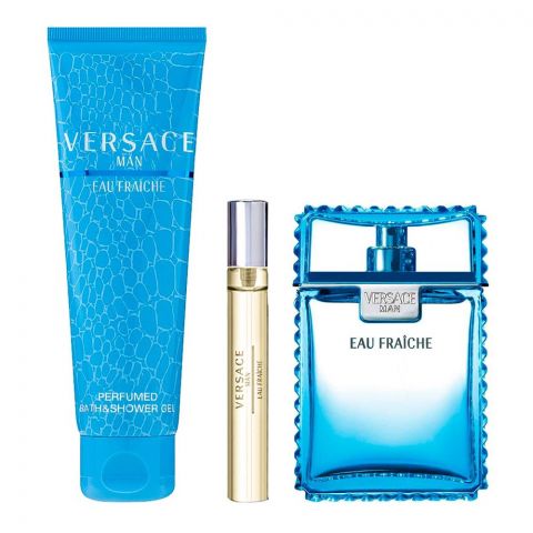 Versace Eau Fraiche Gift Set, For Men, Eau de Toilette Natural Spray 100ml+Eau de Toilette Travel Spray 10ml+Perfumed Bath & Shower Gel 150ml
