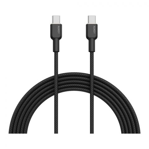 Aukey Circlet CC 60W Nylon Braided USB C To USB C Cable, 1m, Black, CB-NCC1
