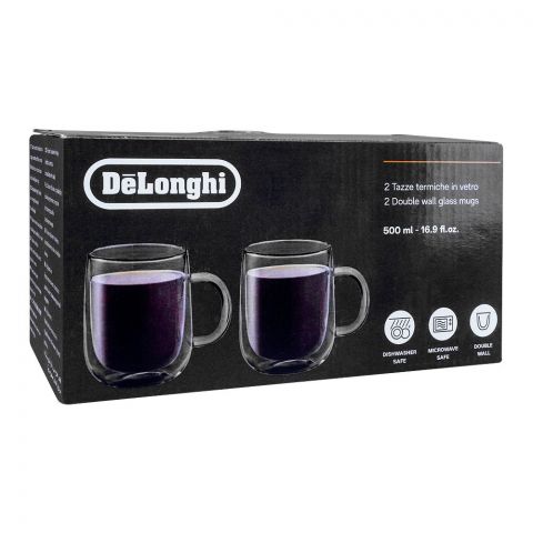 Delonghi Double Wall Glass Mugs, 2-Pack, 500ml