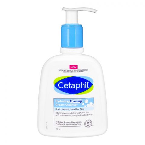 Cetaphil Hydrating Foaming Cream Cleanser, Face Wash For Dry, Normal or Sensitive Skin, 236ml