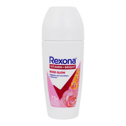 Rexona Rose Glow Antiperspirant Deodorant Roll On, 0% Alcohol, For Women, 45ml