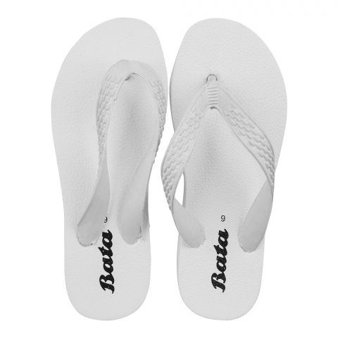 Bata Men's Casual Rubber Flip Flops Slippers, White, Fashionable Comfortable Slip-On Men's Flats For Home, Living Room, And Casual Wear, 8771055