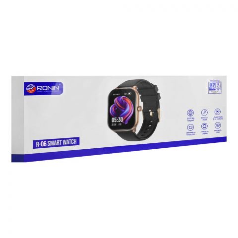 Ronin R-06 Smart Watch, 2.04 Big Amoled Display, Golden Dial With Pink Strap +1 Free Black Silicon Strap