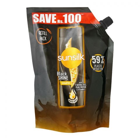 Sunsilk Black Shine 5 Naturals Oils, Pearl Protein & Vitamin E Shampoo, 360ml, Refill Pack Save Rs.100