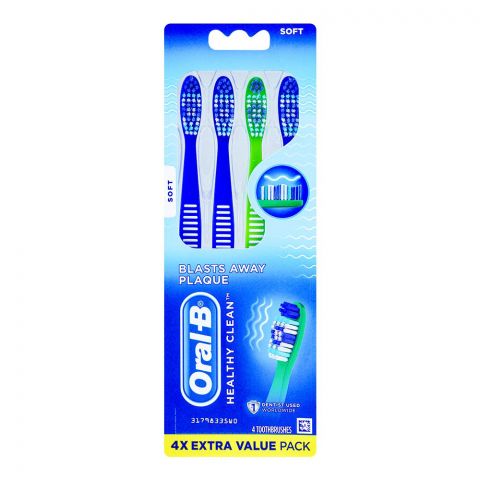 Oral-B Healthy Clean Blasts Away Plaque Toothbrush, Pack of 4, Soft, #0M180
