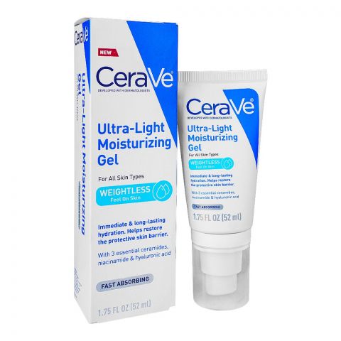 CeraVe Ultra Light Moisturizing Gel, For All Skin Types, With 3 Essential Ceramides Niacinamide And Hyaluronic Acid, 52ml
