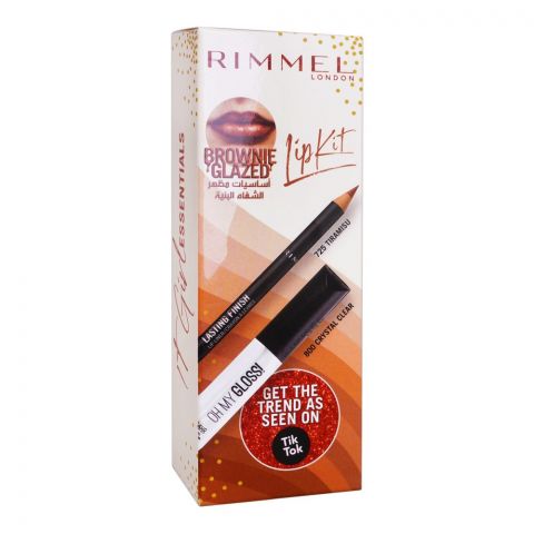 Rimmel London It Girl Essential, Lasting Finish Lip Liner 725 Tiramisu + Oh My Gloss Lip Gloss 800 Crystal Clear, Lip Kit, Offer Pack