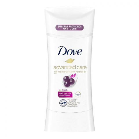 Dove Advanced Care Go Fresh Acai Berry & Lotus Flower Antiperspirant Deodorant Stick, For Women, 74g