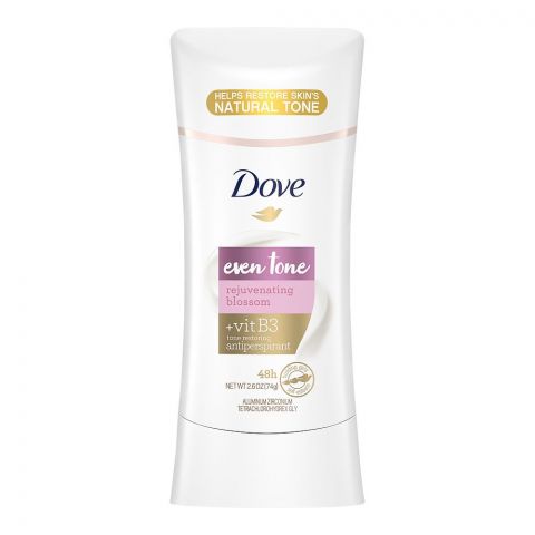 Dove Even Tone Rejuvenating Blossom+Vit B3 Antiperspirant Deodorant Stick, For Women, 74g