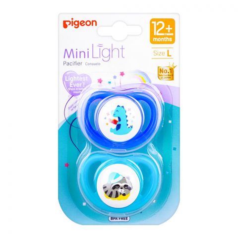 Pigeon Mini Light L 12m+ Pacifier Read & Raccoon N79930, 2-Pack