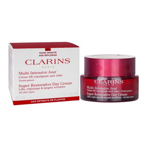Clarins Multi Intensive Jour Super Restorative Day Cream, For All Skin Types, Lifts, Replumps And Target Wrinkles, 50ml
