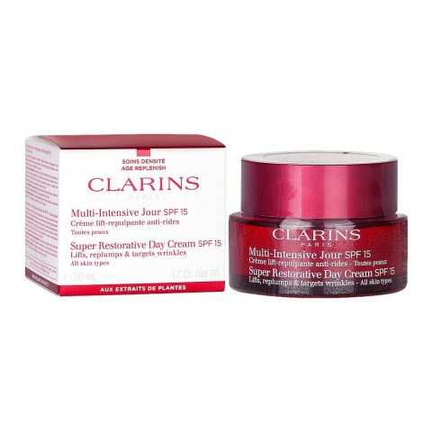 Clarins Multi Intensive Jour Super Restorative Day Cream, SPF 15, For All Skin Types, Lifts, Replumps And Target Wrinkles, 50ml