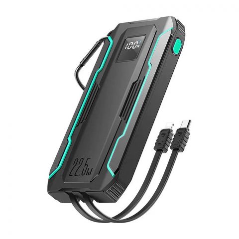 Joyroom Outdoor Power Bank With Lightening & Type C Dual Cables, 10000mAh, 22.5W, Black, JR-L017
