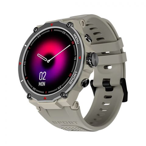 Zero Armour Sporty & Rugged Design, Misty Grey Strap, Multiple Sports Mode, Voice Assistant, 1.32" LCD Display, Smart Watch