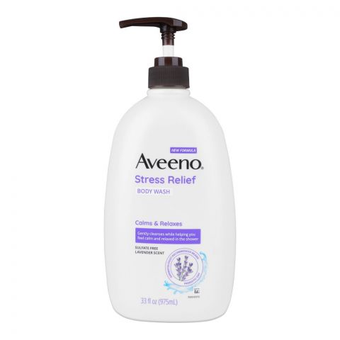 Aveeno Stress Relief Calms & Relaxes Body Wash With Soothing Oat & Lavender Scent For Sensitive Skin, Moisturizing Shower Wash Gently Cleanses & Helps You Feel Calm & Relaxed, Sulfate-Free, 975ml