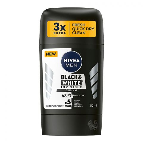 Nivea Men Black & White Invisible Original, 48H Deodorant Stick, 50ml