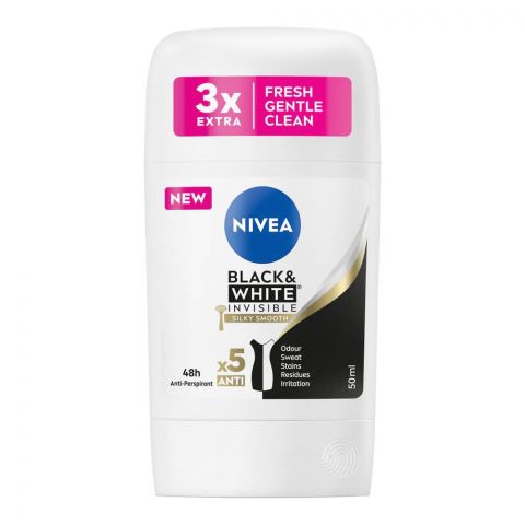 Nivea Black & White Invisible Silky Smooth, 48H Deodorant Stick, 50ml