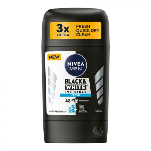 Nivea Men Black & White Invisible Fresh, 48H Deodorant Stick, 50ml