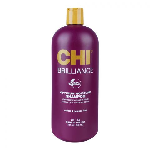 CHI Brilliance Optimum Moisture Shampoo, 90% Natural, Sulfate & Paraben Free, 946ml