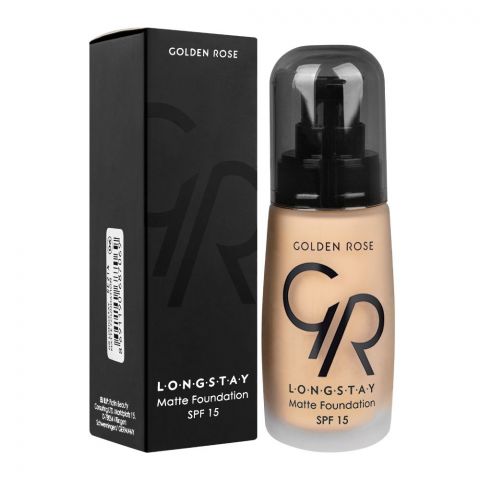 Golden Rose Long stay Matte Foundation, Great Coverage Oil Free Formula, Parabens Free, SPF-15, 06, 32ml
