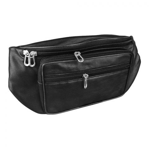 Pure Leather Belt Pouch With Zipper Pockets, Black, For Men & Women