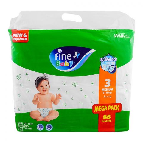 Fine Baby Diapers 3 Medium, 6-11kg, Mega Pack, 86-Pack