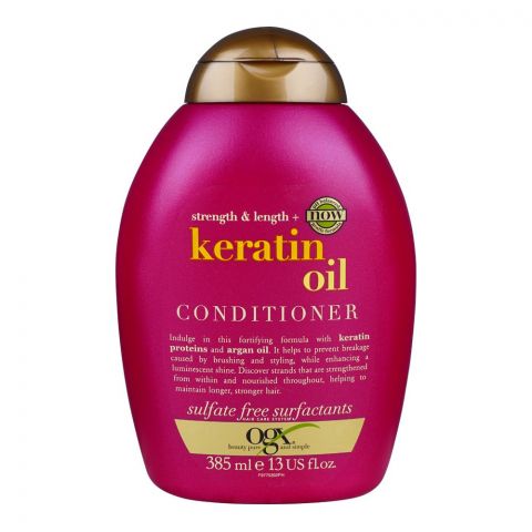 OGX Strength & Length Keratin Oil Conditioner, Keratin Proteins And Argan Oil, Sulfate Free, For Hair, 385ml
