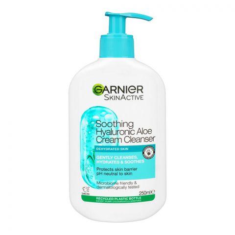 Garnier Skin Active Soothing Hyaluronic Aloe Cream Cleanser, Protects Skin Barrier, PH Neutral To Skin, For Dehydrated Skin, 250ml