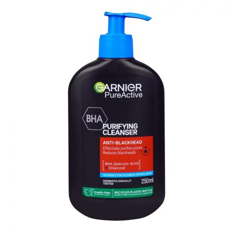 Garnier Skin Active BHA Salicylic Acid+Charcoal Anti-Blackhead Purifying Cleanser, 250ml