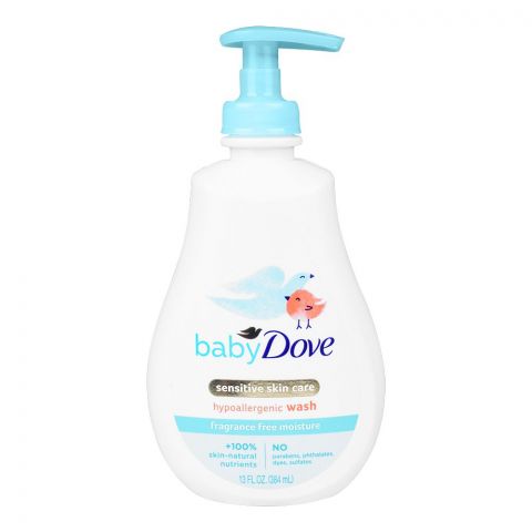 Dove Baby Sensitive Skin Care Hypoallergic Wash, Fragrance Free Moisture, Parabens Free, 384ml