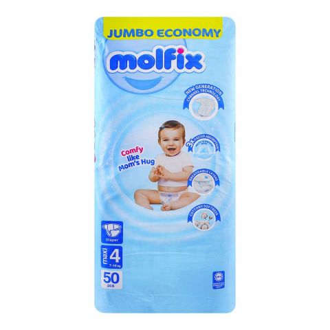 Molfix Diapers 4 Maxi, Jumbo Economy Pack, 7-14kg, 50-Pack