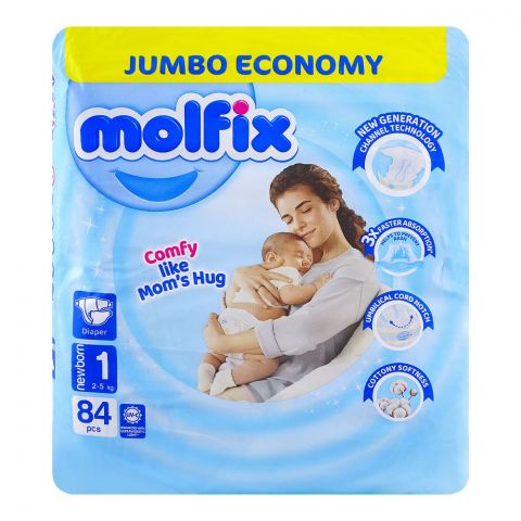 Molfix Diaper Newborn 1, Jumbo Economy Pack, 2-5kg, 84-Pack