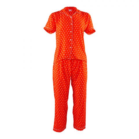 Basix Girls Polka Dots Short Sleeves Nightwear, Orange & White, 2 Piece Sleepwear Pajamas Set, GRL-163