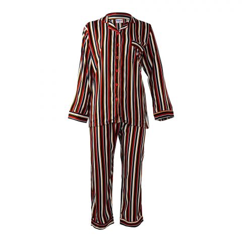 Basix Women's Stripes Loungewear, Black & Maroon, 2 Piece Sleepwear Pajamas Set, LW-614