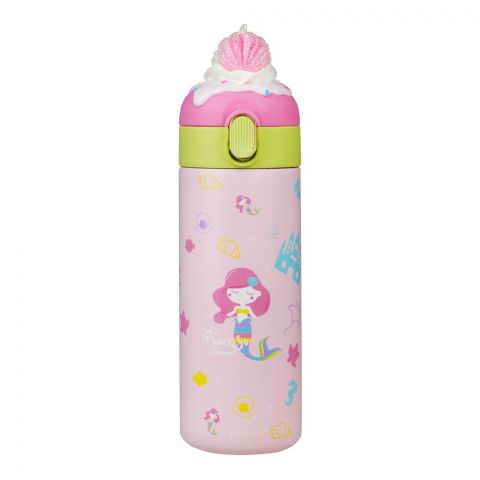 Mermaid Print Plastic Water Bottle, Leakproof Ideal for Office, School & Outdoor, Pink, SH235