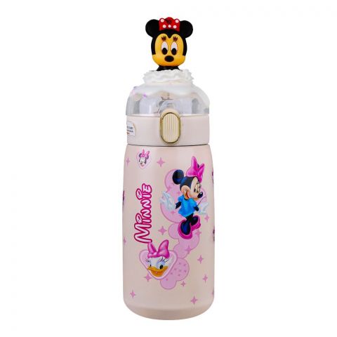 Minnie Mouse Theme Plastic Water Bottle, Leakproof Ideal for Office, School & Outdoor, Off White, CA302