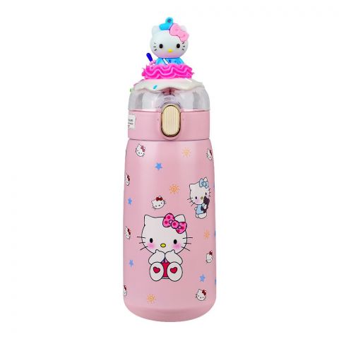 Hello Kitty Theme Plastic Water Bottle, Leakproof Ideal for Office, School & Outdoor, Pink, CA302