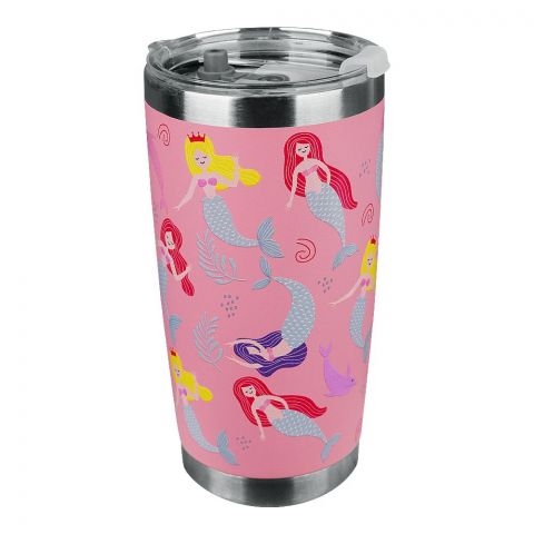 Colorful Mermaid Theme Stainless Steel Tumbler Water Bottle, Travel Mug, Pink, GWT526