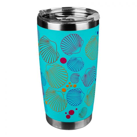Colorful Seashell Theme Stainless Steel Tumbler Water Bottle, Travel Mug, Sea Green, GWT526