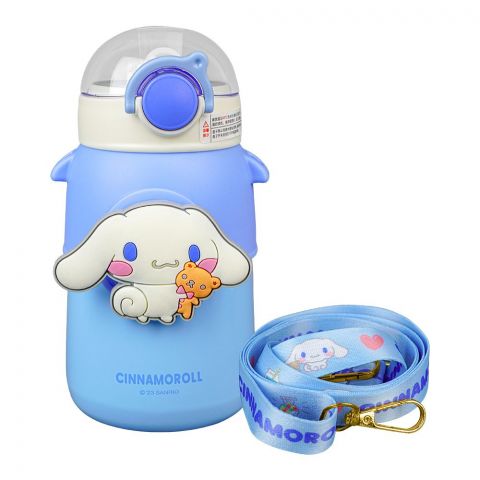 Cinnamoroll Plastic Thermos Cup Cute Water Bottle With Straw & Strap, Leakproof Ideal for Office, Sky Blue, 8075B